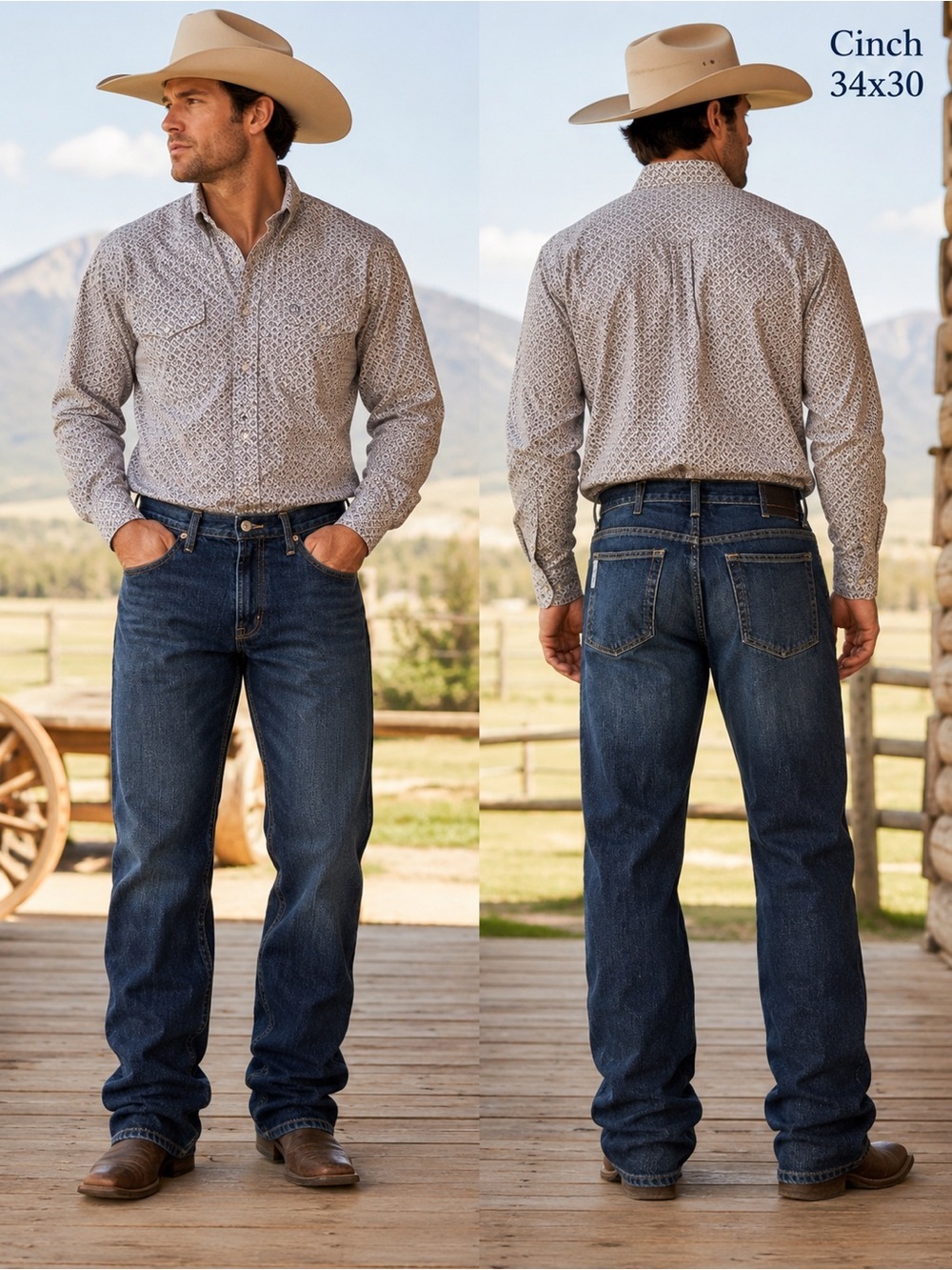 Cinch Mens Bootcut Western Jeans Dark Wash white  Label Relaxed Fit 34x30 Cotton